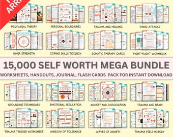Self worth worksheet bundle, self esteem, confidence, teen girls, inner critic, self sabotage, self identity, mental health, CBT