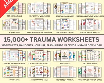 Trauma therapy bundle, anxiety coping skill card, therapy worksheets, crisis therapy PTSD, anxiety therapy tool, safety plan, BPD