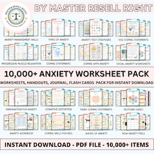 Anxiety mega bundle, psychologist resources, therapy worksheets, mental health resources tools self care cards, therapy office, cbt,