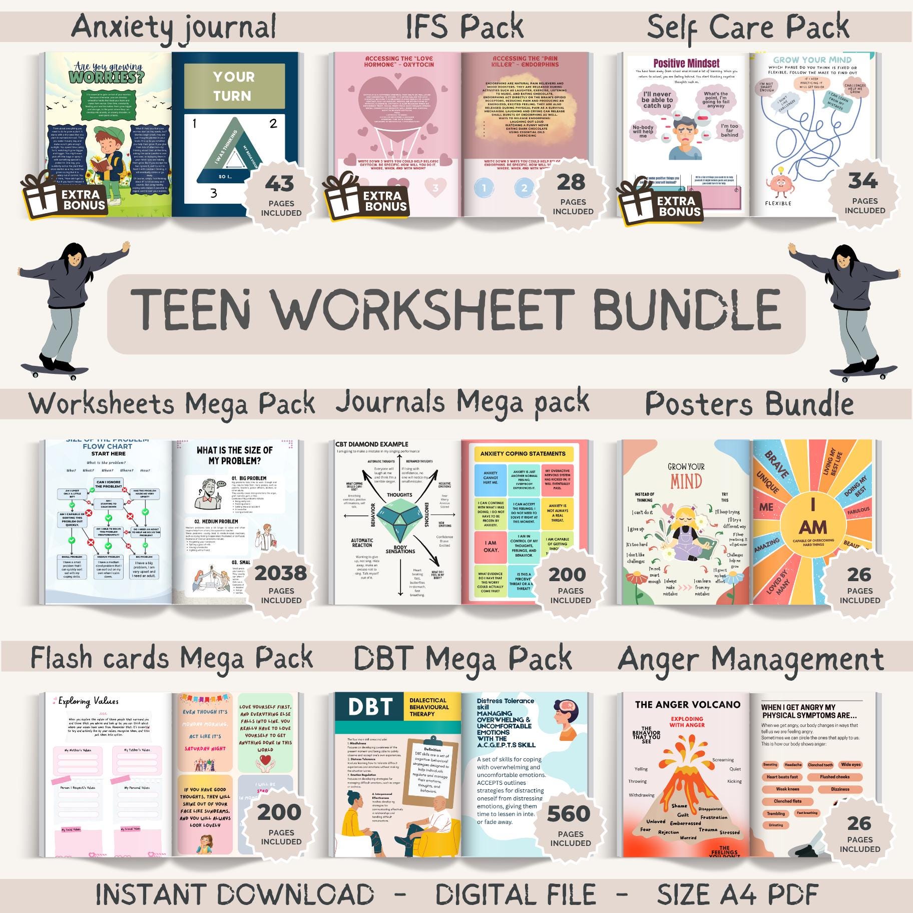 Teen Therapy Worksheet Bundle for Kids & Teen Life Skills Workbook CBT ...