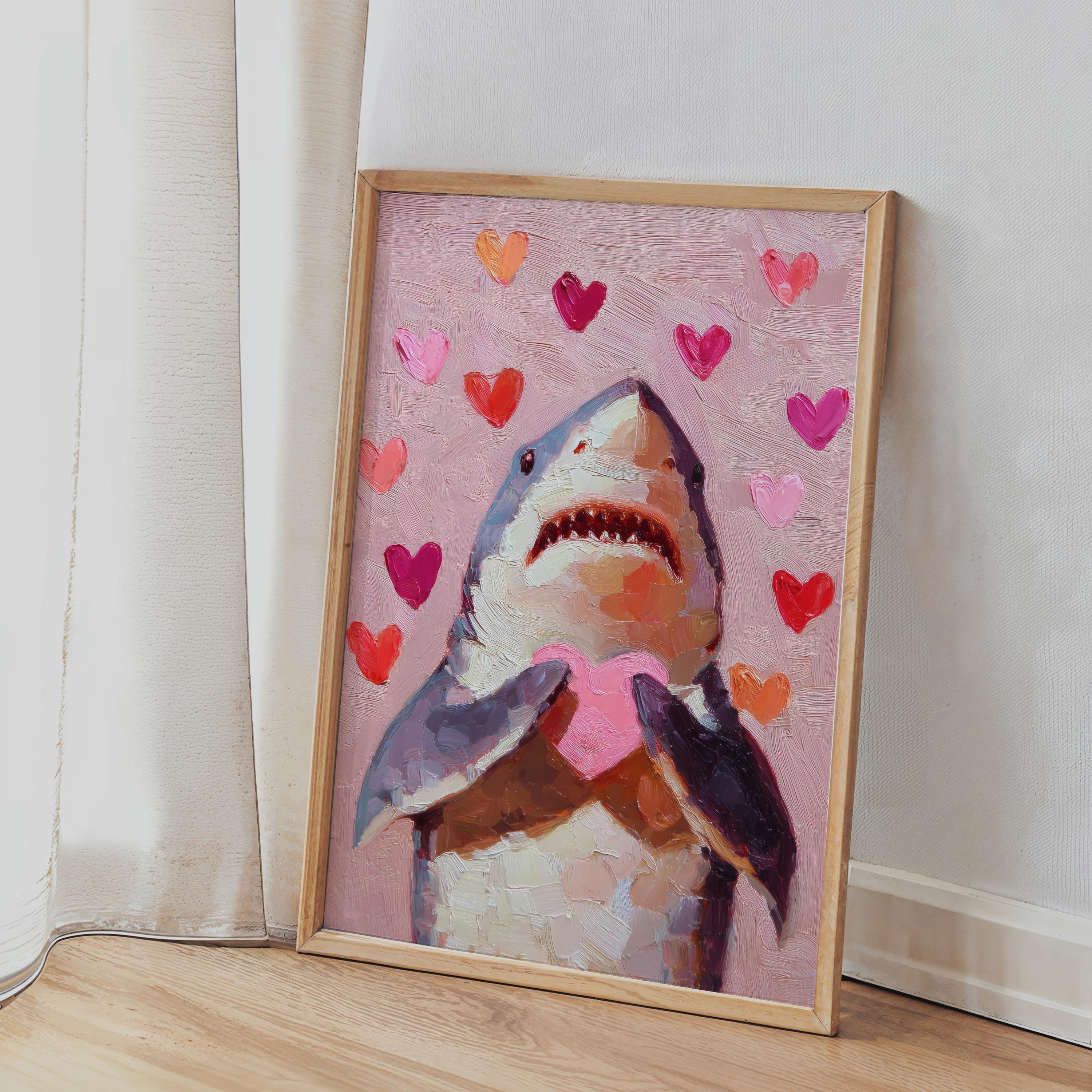Funny Shark Valentines Art Print: Romantic Love Poster, Printable Shark ...