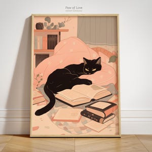 Poster „Lesende Katze“, Mädchenzimmer-Deko, Vintage-Wandbild für Leseratten, Katzenmotiv