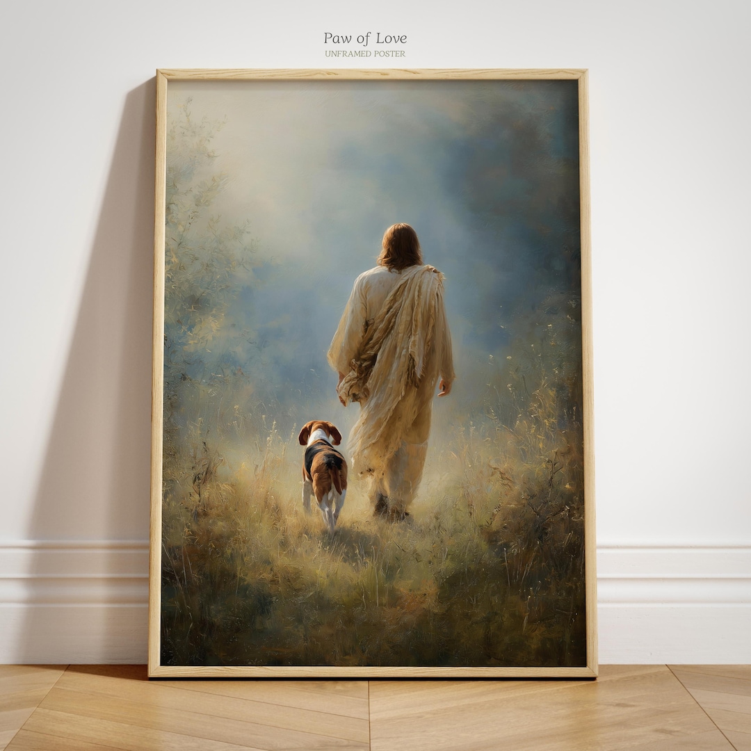 UNFRAMED Jesus Beagle Dog Art Print, Printed Cottagecore Decor ...