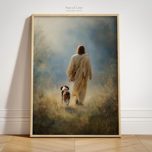 Impression d'art Jésus Beagle sans cadre, décor Cottagecore imprimé, affiche commémorative Christian Beagle
