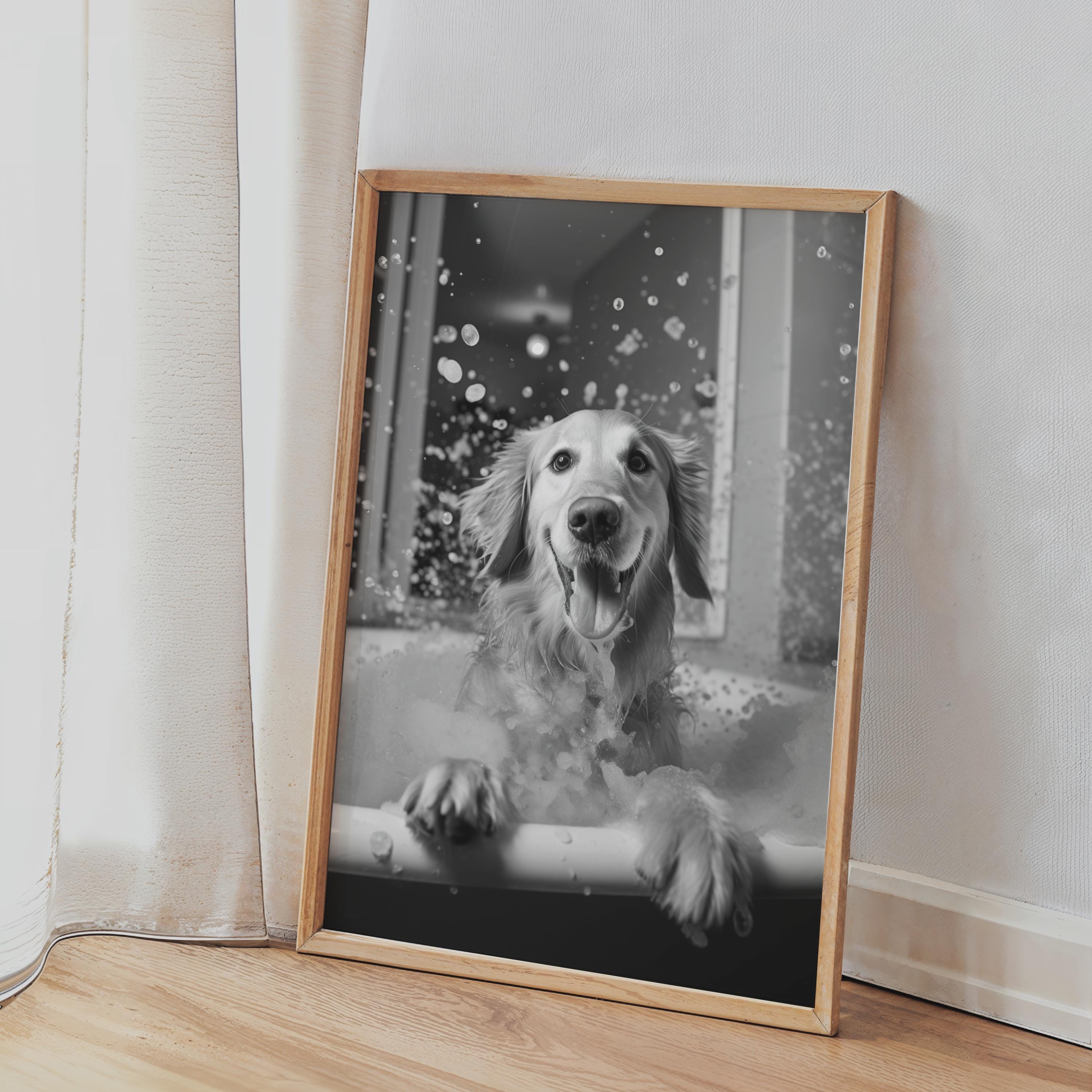 Golden Retriever Bathroom Wall Art, Maximalist Home Decor, Trendy Dog ...