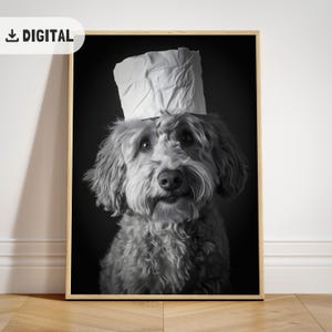 Decorazione da parete per il bagno con Goldendoodle alla moda, decorazione retrò per la casa, divertente scarabocchio con carta igienica sulla testa, poster originale per il bagno, ritratto di cane sul WC