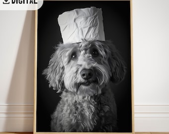 Arte de pared para baño con un divertido Goldendoodle, impresión de papel higiénico con garabatos, retrato peculiar de perro WC