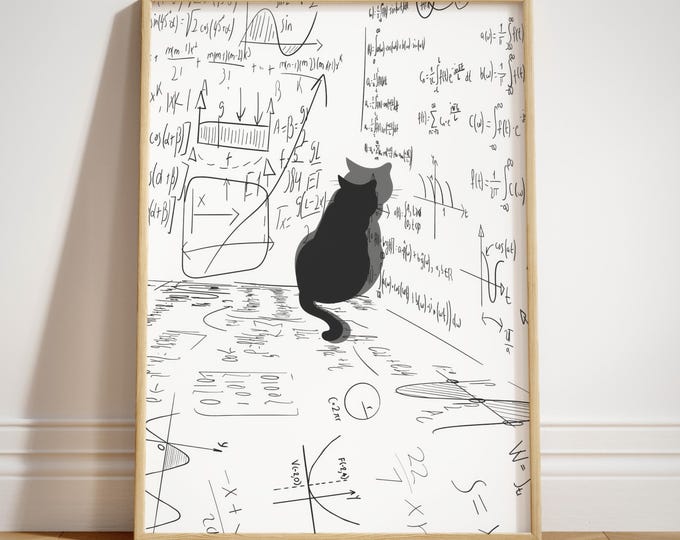 UNFRAMED High School Math Classroom Decor, Funny Science Art Print Cat lover, Middle School Wall Art, School class Poster, Math Teacher Gift
