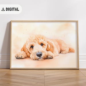 Cute Doodle Print, Trendy Watercolor Goldendoodle Painting, Labradoodle Wall Art, Cozy Home Decor Aesthetic Printable wall art for Dog lover