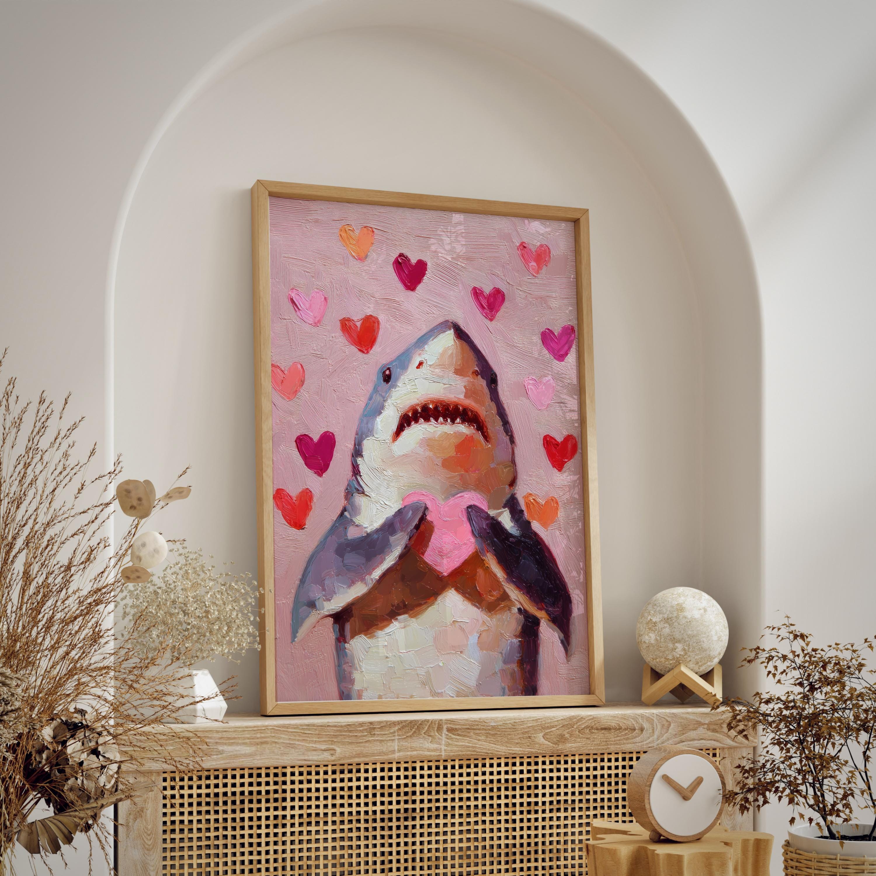 Funny Shark Valentines Art Print: Romantic Love Poster, Printable Shark ...