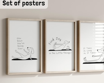 Slow down Dog Poster Set, Wall poster bundle for dog lovers, Affirmational printing, Trendy Home Decor Fitness dog print, Aesthetic wall art