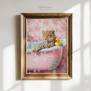 Funny Leopard Bathtub Print: Wild Animal Toilet Wall Art, Colorful Leopard Bathroom Decor WC