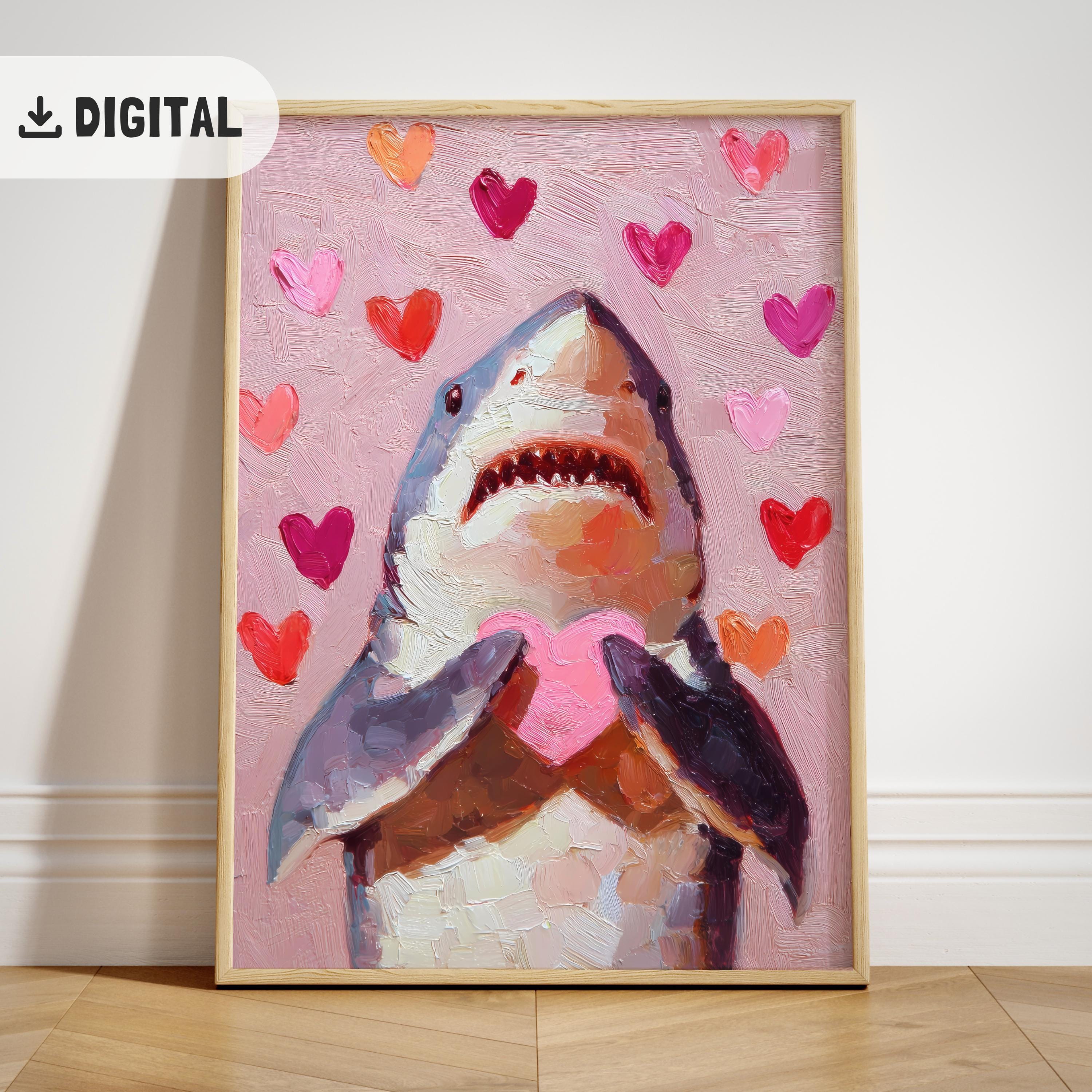 Funny Shark Valentines Art Print: Romantic Love Poster, Printable Shark ...
