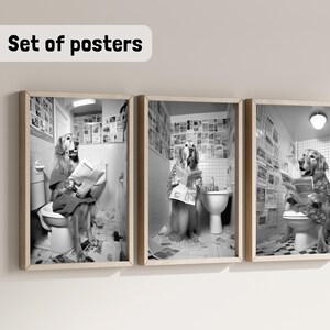 Set of 3 Golden Retriever Bathroom Prints Bundle Funny Dog Bathroom Decor Quirky Golden Reading Newspaper Wall art Toilet Humor Poster WC