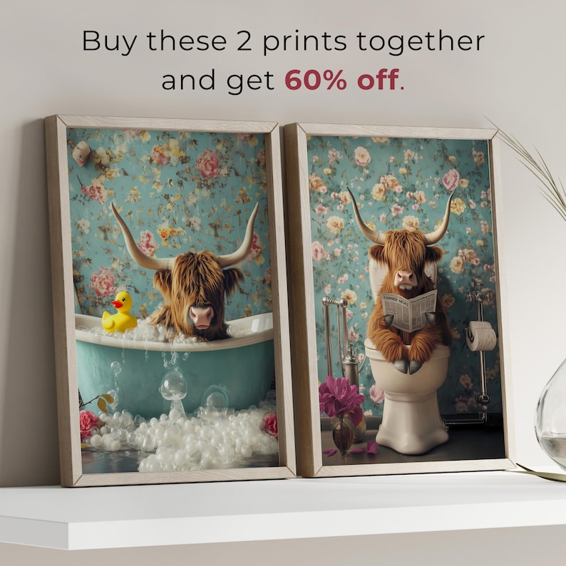 Funny Highland Cow Bathroom Print, Highland Cow Toilet Wall Art ...