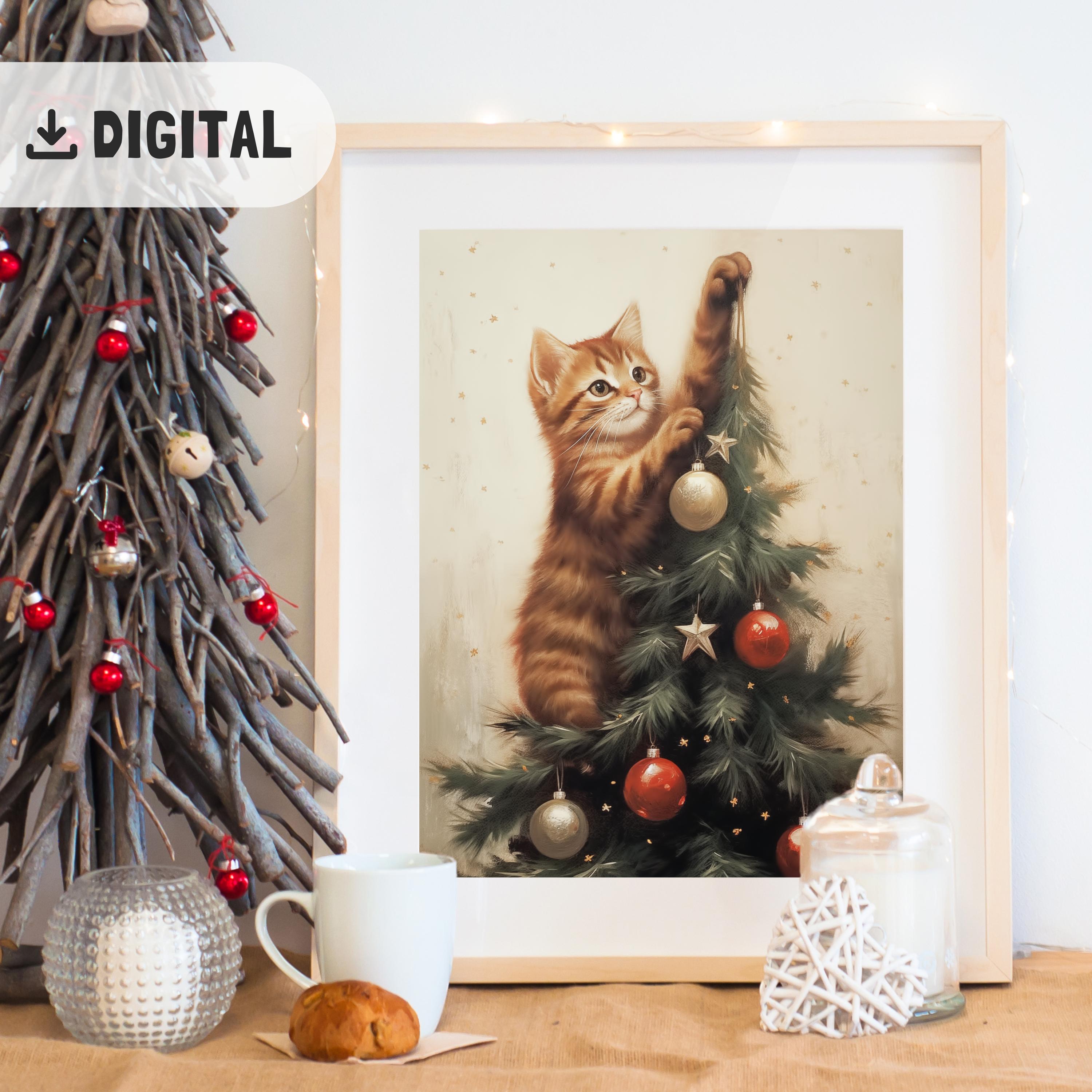 Decoración Navideña Arbol Navidad Con Gatos Lámina Artística De - Main Image