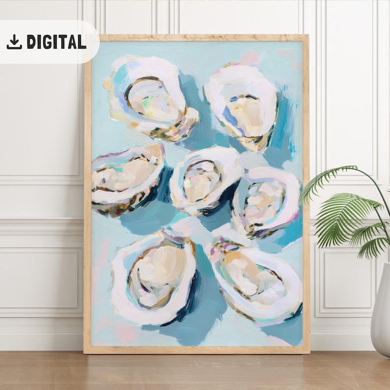 Oyster Shell Painting, Pastel Summer Printable Wall Art, Kitchen ...