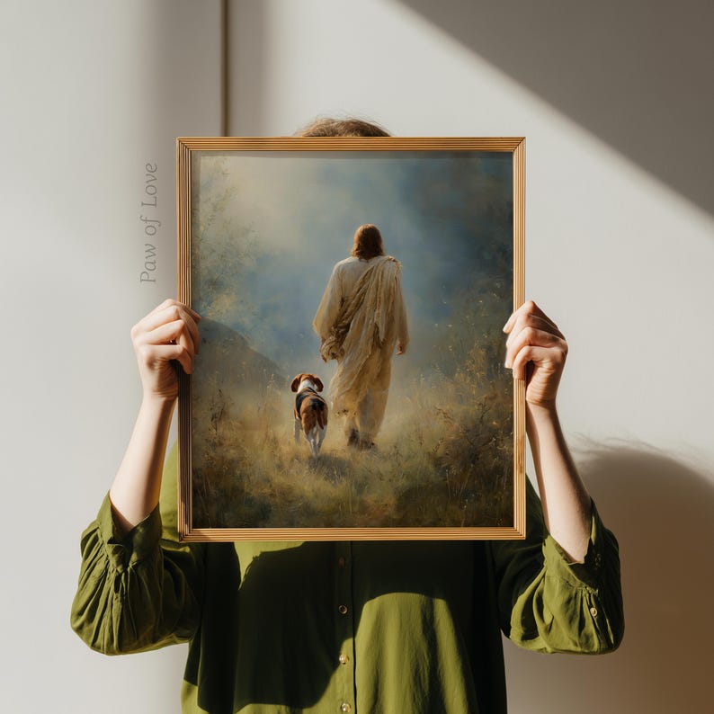 Jesus and Beagle Dog Art Print, Printable Cottagecore Decor, Christian ...
