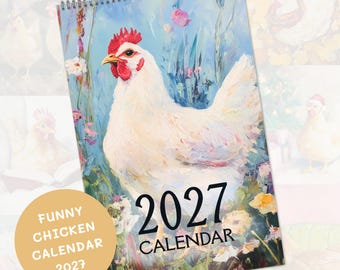 Calendário de Parede Galinha 2027, Planejador Mensal Grande, Artigos de Papelaria Divertidos com Galinhas, Decoração de Fazenda com Galo