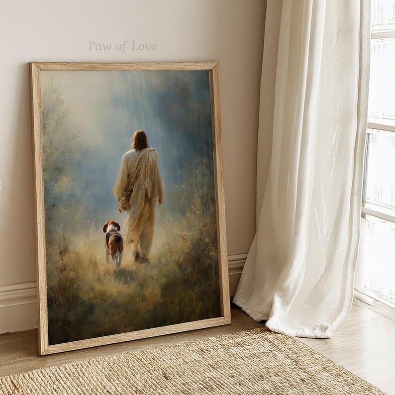 Jesus and Beagle Dog Art Print, Printable Cottagecore Decor, Christian ...