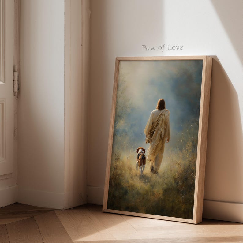 Jesus and Beagle Dog Art Print, Printable Cottagecore Decor, Christian ...