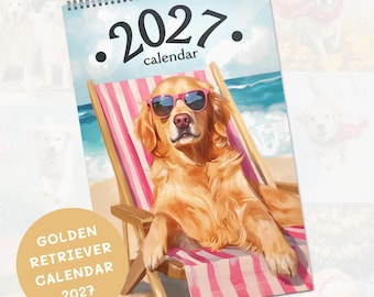 2027 Golden Retriever Wall Calendar Monthly Planner, Dog Lover Gift, Dogful Stationery Decoration
