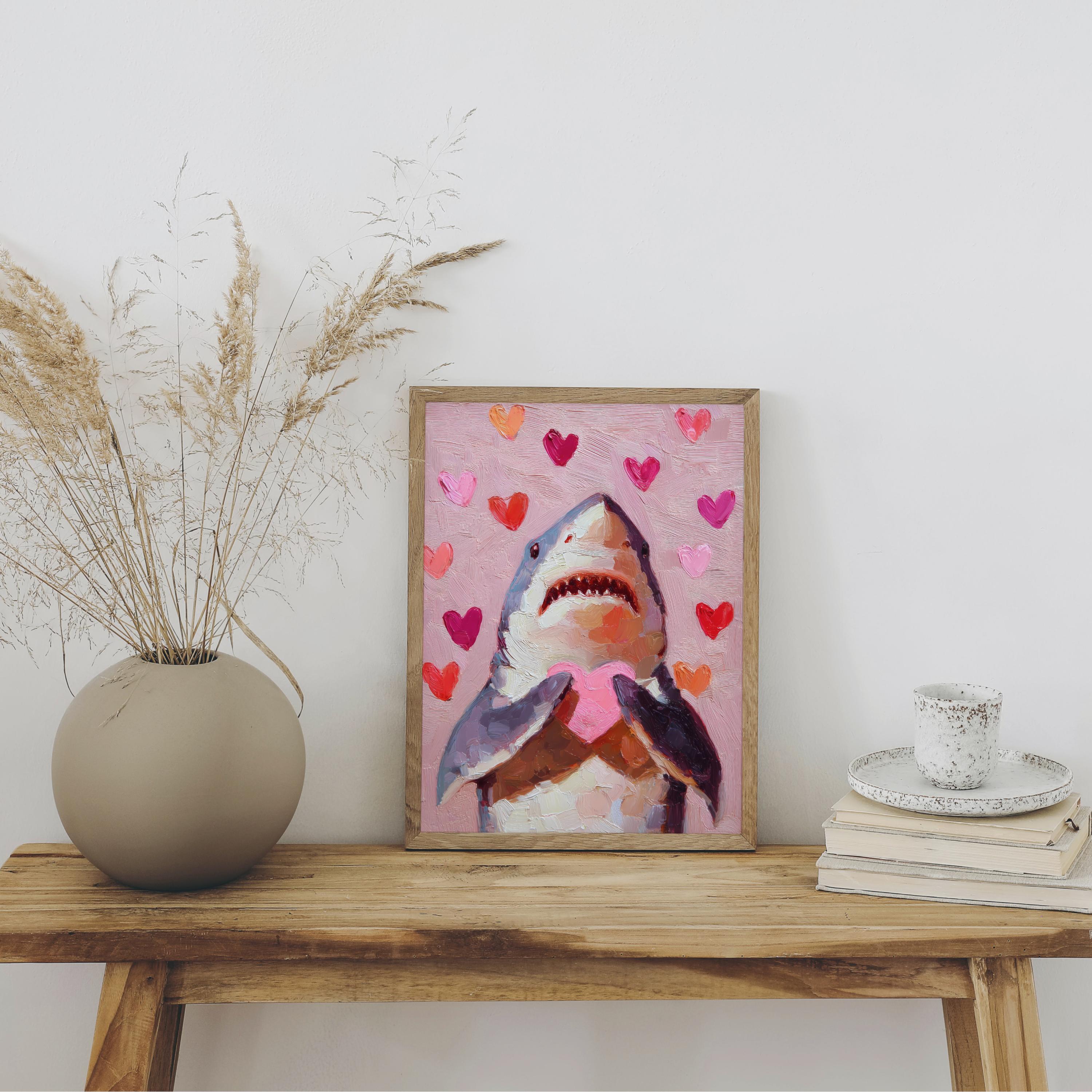Funny Shark Valentines Art Print: Romantic Love Poster, Printable Shark ...