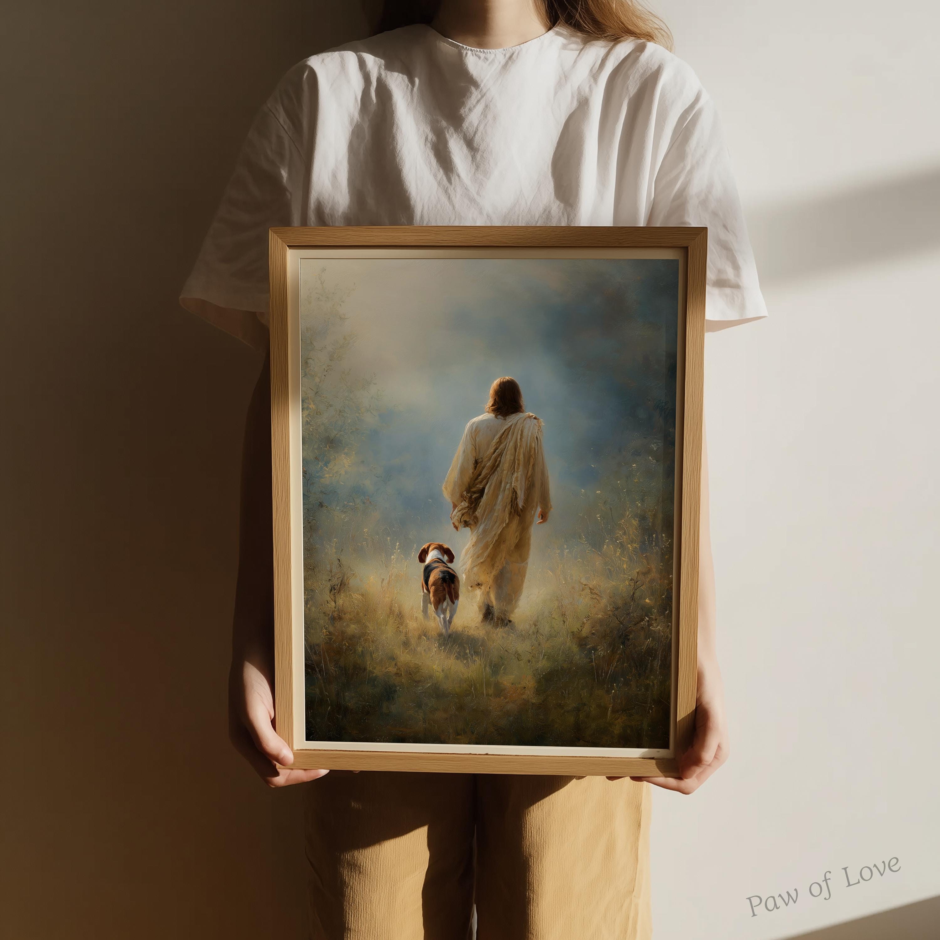 Jesus and Beagle Dog Art Print, Printable Cottagecore Decor, Christian ...