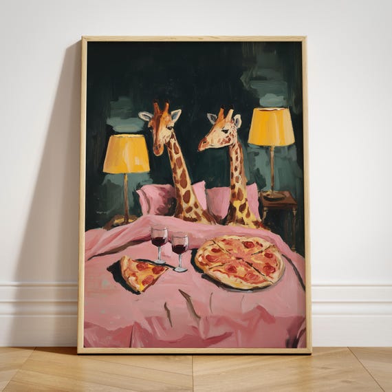 UNFRAMED Funny Giraffe Art Print, Romantic Animal Couple Bedroom Wall Decor, Dopamine poster