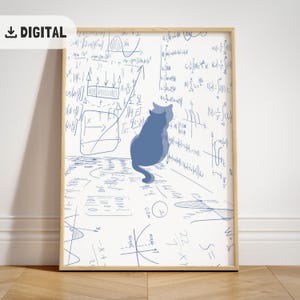 High School Math Educational Poster Classroom Decor Blue Funny Science Art Print Cat lovers, Middle School Wall Art Mathematics Teacher Gift