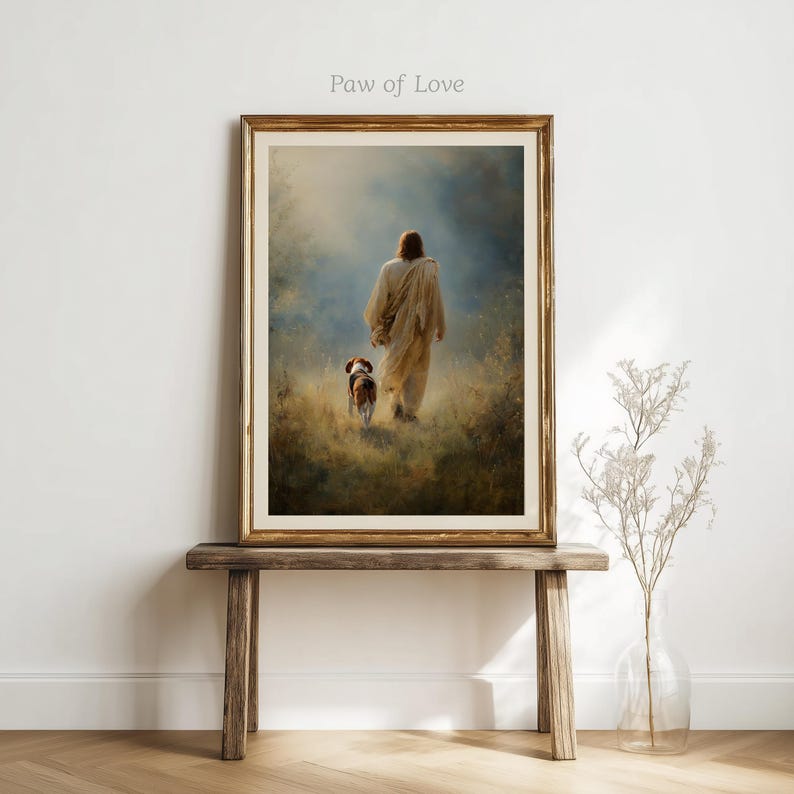 Jesus and Beagle Dog Art Print, Printable Cottagecore Decor, Christian ...