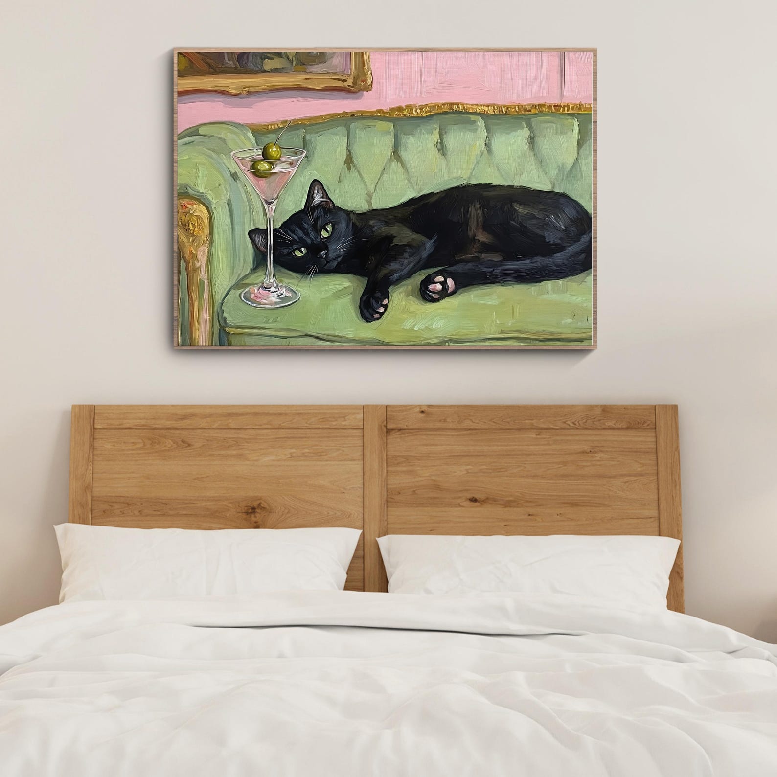 Vintage Black Cat Couch Art Print Funny Cat With Martini Quirky ...