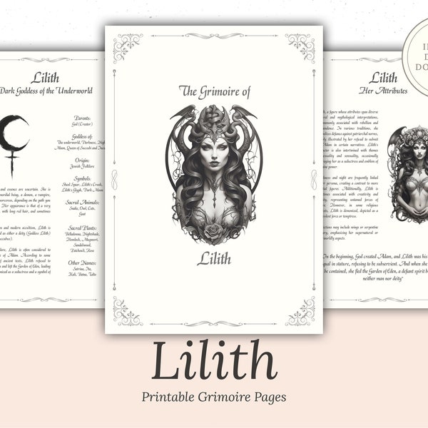 Lilith - Grimoire Seiten - Ermächtigende Magie - Dunkle Göttin - Hexerei - Buch der Schatten - Dämonisch - Okkult - Königin der Unterwelt - Zauber