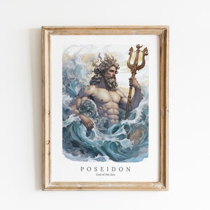 Poseidon Digital Art - God of the Sea, God of Water, Poseidon Wall Art, Greek Mythology, Altar Decor, Greek God, Tritons, Olympian God