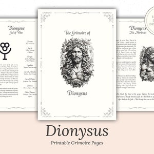 Dionysus - Grimoire Pages, God of Wine, Orchards and Fruit, Ecstasy, Printable, Witch Journal, Greek God, Olympian God, Book of Shadows