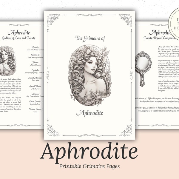 Aphrodite - Grimoire Pages - Beauty Magick - Beauty Spells - Witchcraft - Book Of Shadows - Printable - Digital Book of Shadows - Deity
