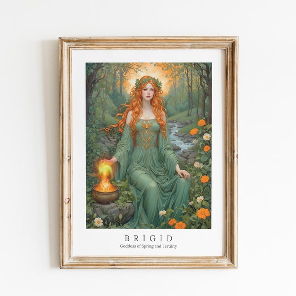 Brigid Digital Art - Goddess of Spring, Healing, Fertility, Celtic Goddess, Brigid Painting, Brigid Wall Art, Imbolc, Witchcraft, Instant