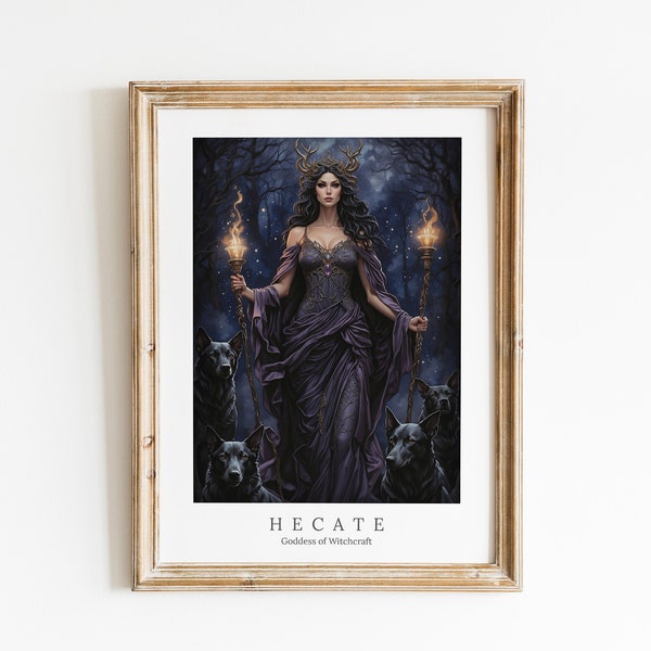 Hecate Digital Art - Goddess of Witchcraft, Magic, Crossroad, Night, Greek Goddess Art, Greek Mythology, Hecate Painting, Altar Decor