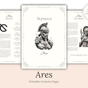 Ares - Grimoire Pages, God of War, God of Courage, God of Strength, Greek God, Printable, Occult, Book of Shadows