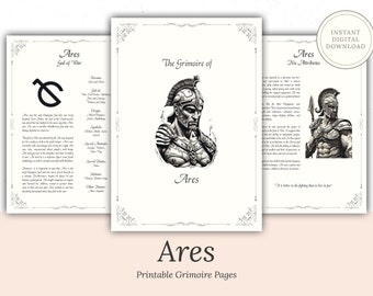 Strony z Grimoire Aresa – Bóg wojny, mitologia grecka (do pobrania w wersji cyfrowej)