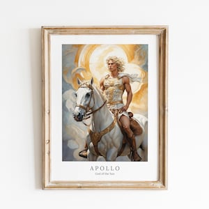 Apollo Digital Art - God of the Sun, Light, Archery, Music, Healing, Dance, Greek God Art, Greek Mythology, Apollo Painting, Altar Decor