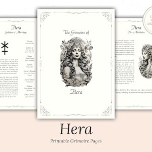 Hera - Grimoire Pages, Goddess of Marriage, Women, Childbirth, Harmony Spell, Book Of Shadows, Printable, Digital Journal, Greek Goddess