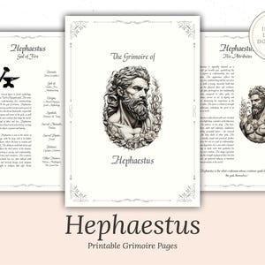 Hephaestus - Grimoire Pages, God of Fire, Volcanoes, Blacksmith, Craftsmen, Printable, Witch Journal, Greek God, Olympian, Book of Shadows