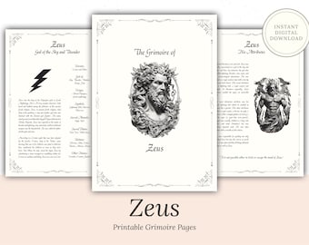 Zeus - Grimoire Pages, Greek God, Olympian God, God of Sky and Thunder, Book Of Shadows, Witch Journal, King of God, God of Fate, Deity, BOS