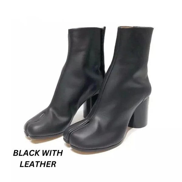 Women High Heel Ankle Boots | Split Toe Shoes Design | Skin Leather Tabi Geschenk