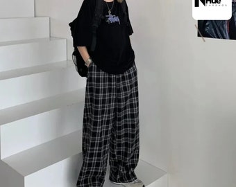 Wide Leg Plaid Pants | Oversized Loose Trousers | High Waist | Street Wear Outfit