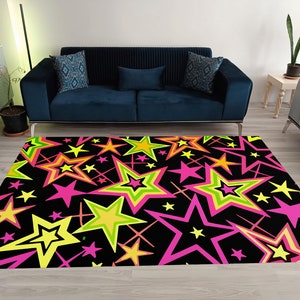 Stars rug, star pattern rug, arcade rug, colorful stars rug, stars theme rug, game room rug, gamer rug, game room decor, arcade carpet