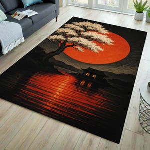 Japanese rug, cherry tree rug, floral rug, sakura rug, japan rug, decorative rug, modern rug, japanese style rug, japan culture themed rug
