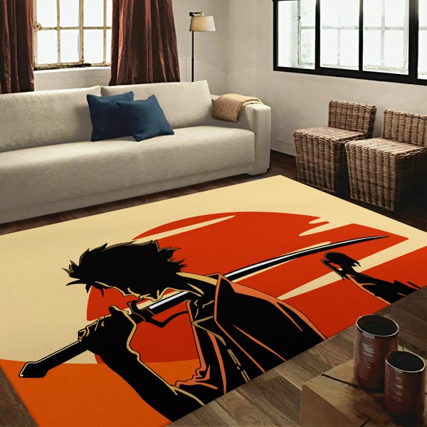 Samurai rug, anime rug, anime carpet, anime decor, manga rug, japanese rug, japan art rug, manga art rug, cartoon rug, orange rug