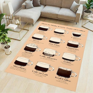Coffee rug, beige rug, kitchen rug, coffee pattern rug, kitchen decor, latte decor, home decor, coffee theme rug, coffee beans rug